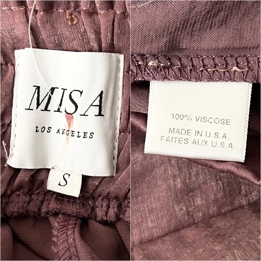 MISA LOS ANGELES Blush Hammered Satin Viscose High Rise Wide Leg Palazzo Pants S